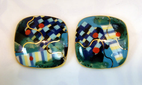 Rounded square earrings (blue and green) Rounded Square Earrings C805