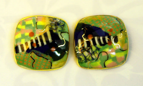 Rounded square earrings (earthen green tones) Rounded Square Earrings C806