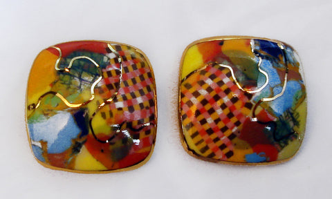 Rounded square earrings (fiery red) Rounded Square Earrings C807