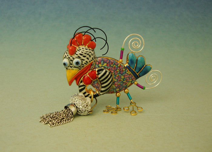 Chicken Hatchila porcelain and mixed media pin