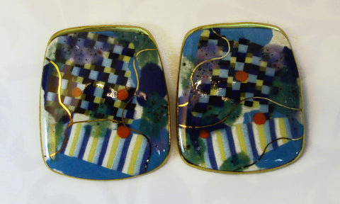 Rounded Rectangular Earrings blue color  Rounded Rectangular Earrings E805