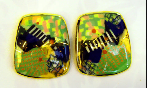 Rounded Rectangular Earrings (Green) Rounded Rectangular Earrings E806