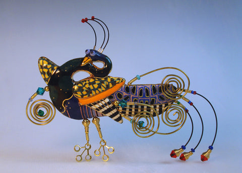 Peacock Bali porcelain and mixed media pin