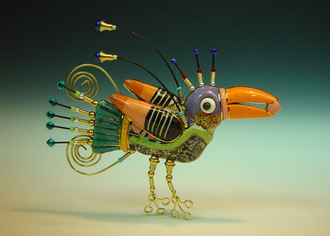 Toucan Bird Porcelain and mixed media pin  Exotic Toucan V7255
