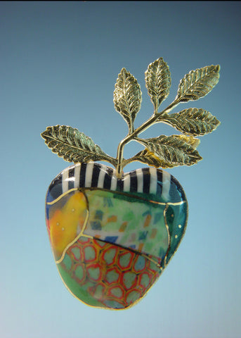 Multi color Apple porcelain and mixed media pin
