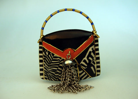 Handbag Porcelain and mixed media pin 