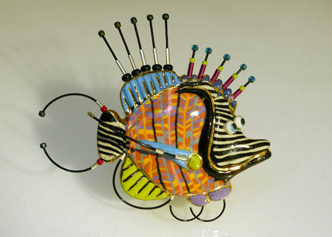 Butterfly fish porcelain and mixed media pin Butterfly Fish V702