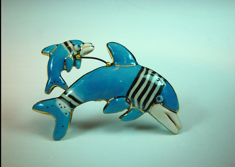 Blue Dolphin porcelain and mixed media pin Blue Dolphin V7306