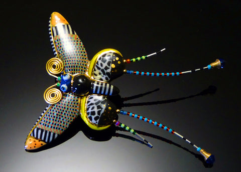 Butterfly porcelain and mixed media pin Fancy Butterfly V3342