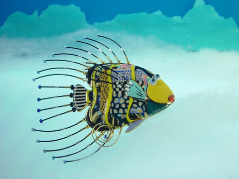 Fancy Angel Fish porcelain and mixed media pin Angel Fish/Fancy  V212