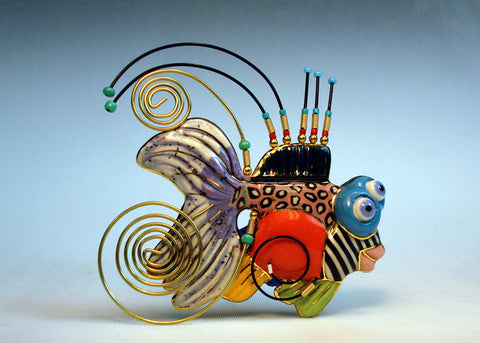 Gold Fish Porcelain and mixed media pin  Gold Fish V404