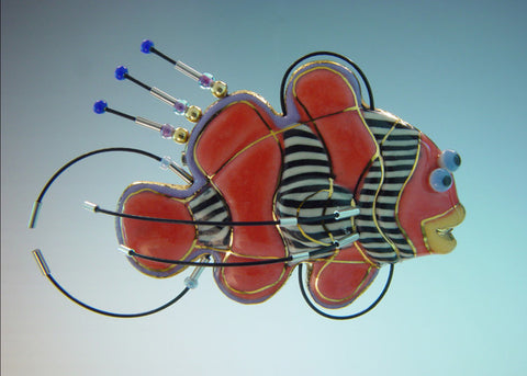 Clown Fish Porcelain and mixed media pin  Clown Fish V403