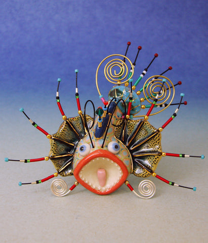 Lion fish porcelain and mixed media pin Lion Fish V9301