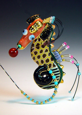 Seahorse porcelain and mixed media pin