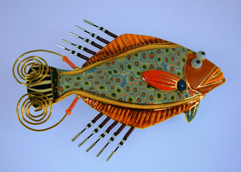 Flounder fish Porcelain and mixed media pin  Fish Floundo V8804