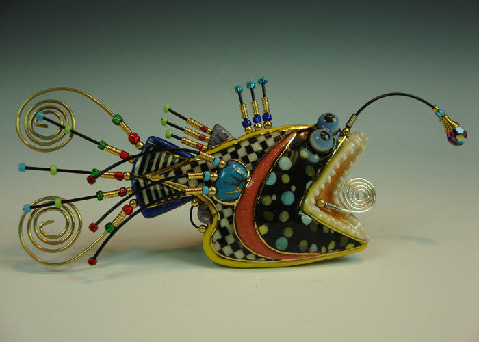 RockFish Porcelain and mixed media pin 