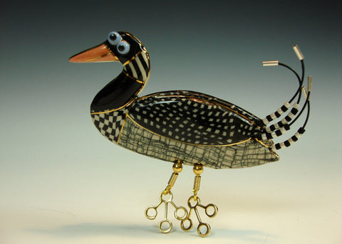 Loon porcelain and mixed media pin