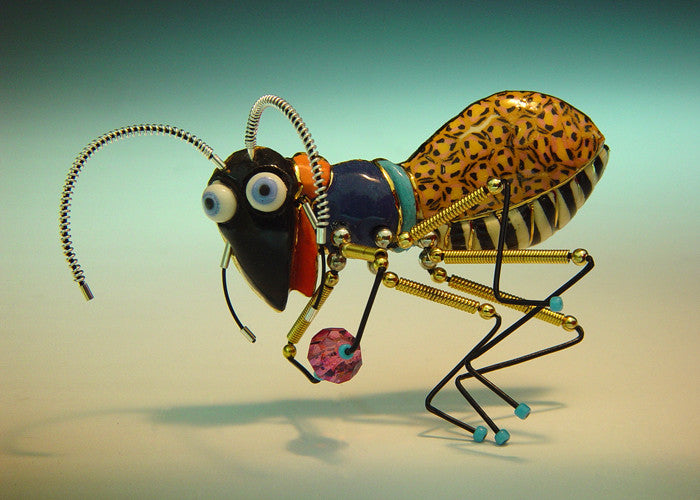 Hard Working Ant porcelain and mixed media pin