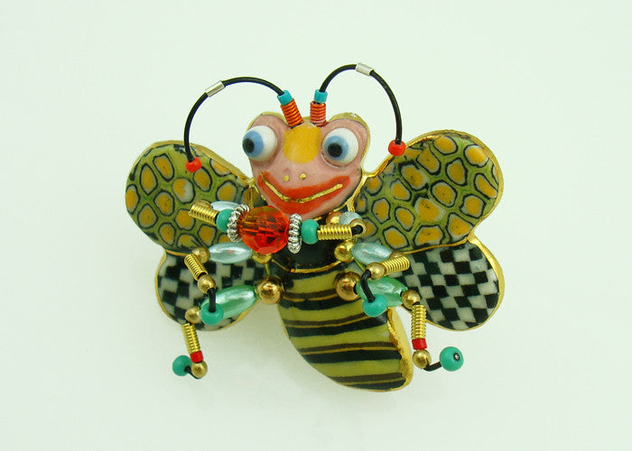 Bee porcelain and mixed media pin