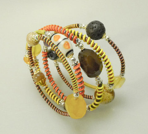 Mixed Stone Memory Wire Wrap Bracelet "Citrus" Mwirecitrus