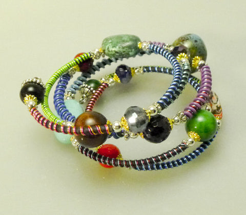 Mixed Stone Memory Wire Wrap Bracelet "Confetti"