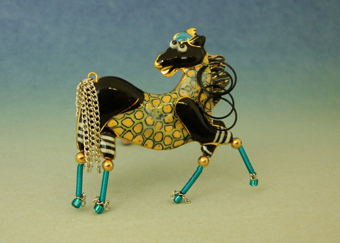 Horse Porcelain and mixed media pin 