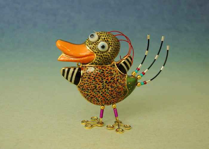 Baby Duck porcelain and mixed media pin