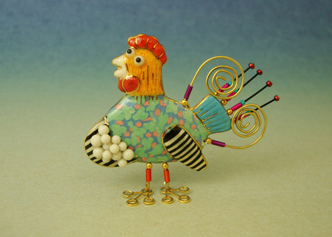 Chicken Porcelain and mixed media pin 