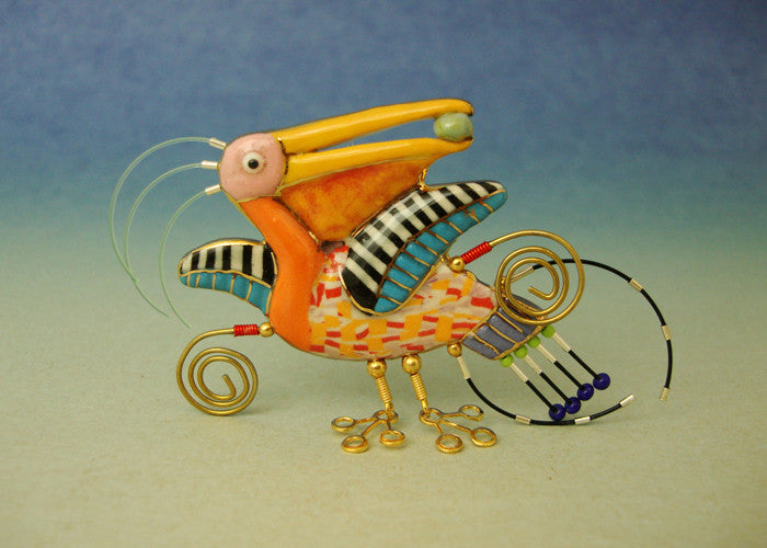 Pelican porcelain and mixed media pin