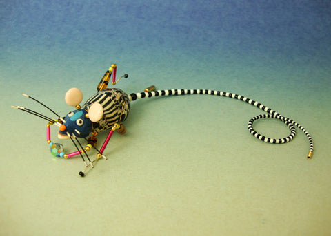 Mouse Tailie porcelain and mixed media pin