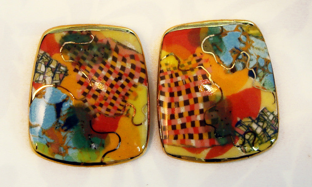 Rounded Rectangular Earrings (multicolor red-orange)