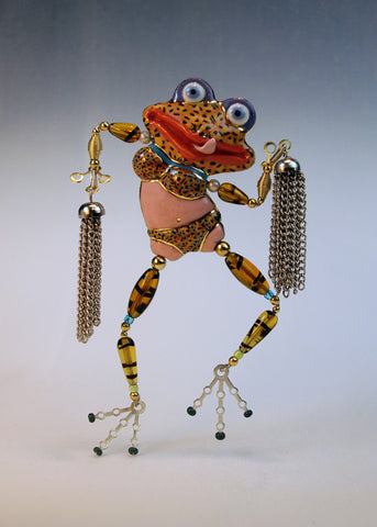 Frog Porcelain and mixed media pin /pendant