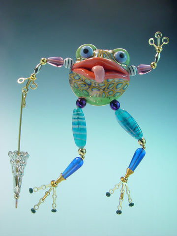 Frog Porcelain and mixed media pin 