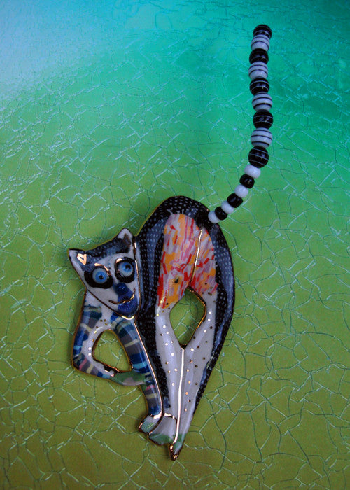 Lemur porcelain and mixed media pin