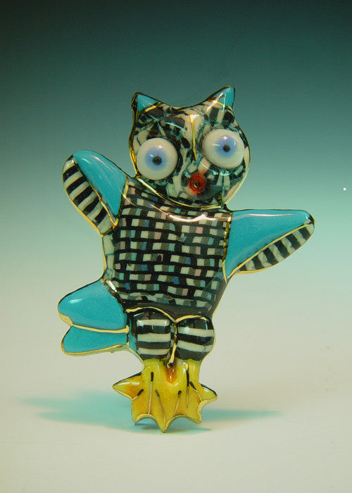 Dancing Owl Porcelain pin 