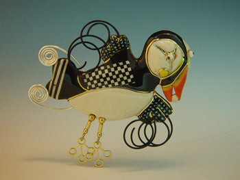 Puffin porcelain and mixed media pin