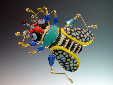 Fly Porcelain and mixed media pin 