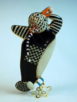 Penguin Pola porcelain and mixed media pin