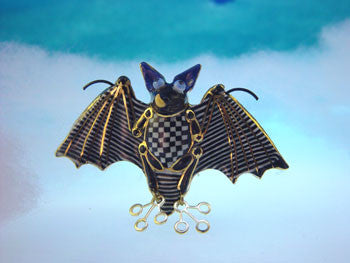 Bat porcelain and mixed media pin