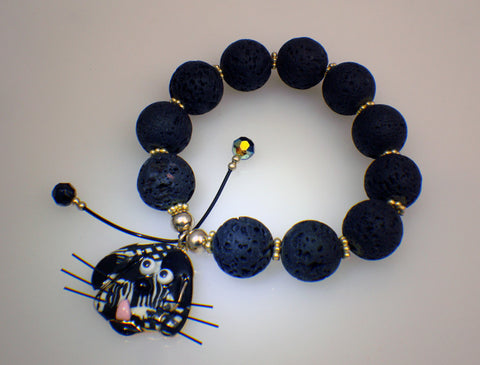 Lava Stone Bracelet with Dog Charm BRG DOG