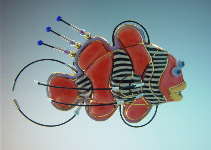 Clown Fish Porcelain and mixed media pin 