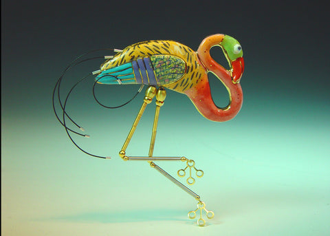 Flamingo Porcelain and mixed media pin 