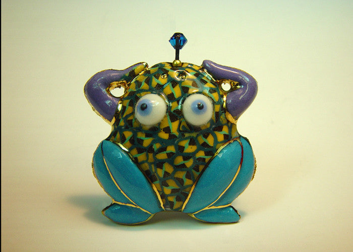 Plump Tree frog porcelain and mixed media pin