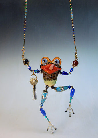 Frog Porcelain and mixed media pin /pendant