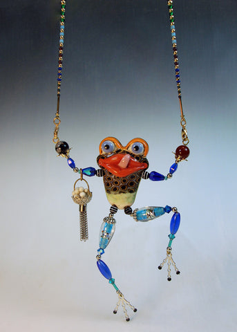 Frog Roli Bar pin and  beads Necklace VN8402