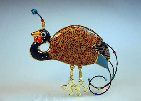 Fowl bird Porcelain and mixed media pin 