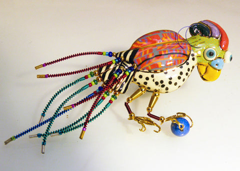 Parrot Perry porcelain and mixed media pin