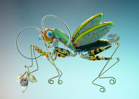 Praying Mantis porcelain and mixed media pin