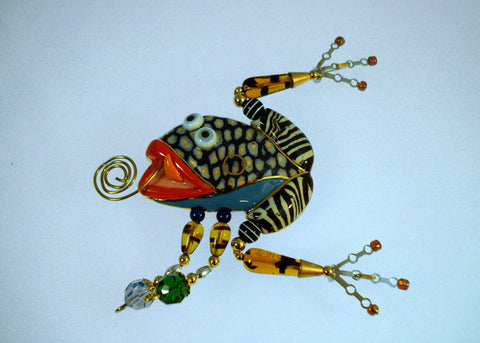 Frog Porcelain and mixed media pin 