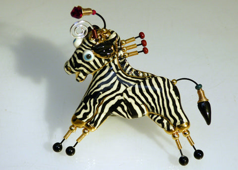 zebra porcelain and mixed media pin